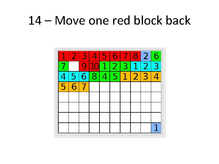 14 – Move one red block back 