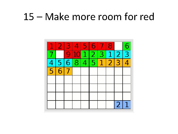 15 – Make more room for red 
