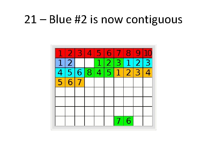 21 – Blue #2 is now contiguous 