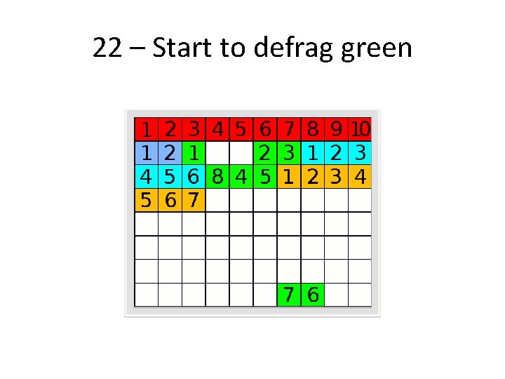 22 – Start to defrag green 