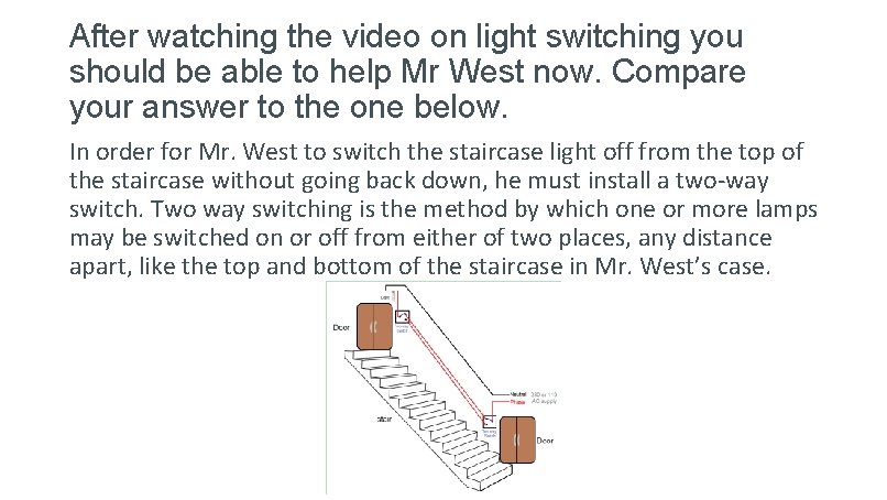 After watching the video on light switching you should be able to help Mr
