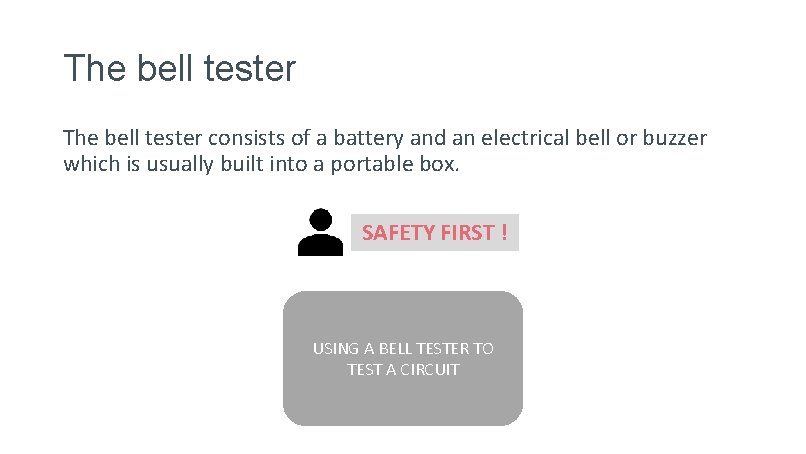 The bell tester consists of a battery and an electrical bell or buzzer which