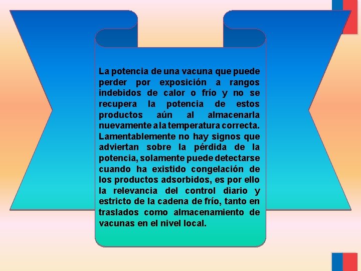 La potencia de una vacuna que puede perder por exposición a rangos indebidos