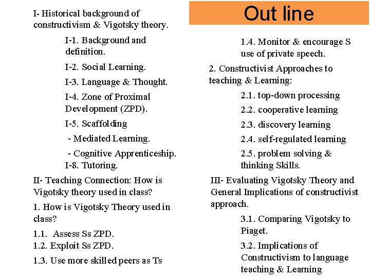 I- Historical background of constructivism & Vigotsky theory. I-1. Background and definition. I-2. Social