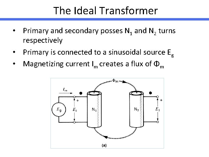 The Ideal Transformer • Primary and secondary posses N 1 and N 2 turns