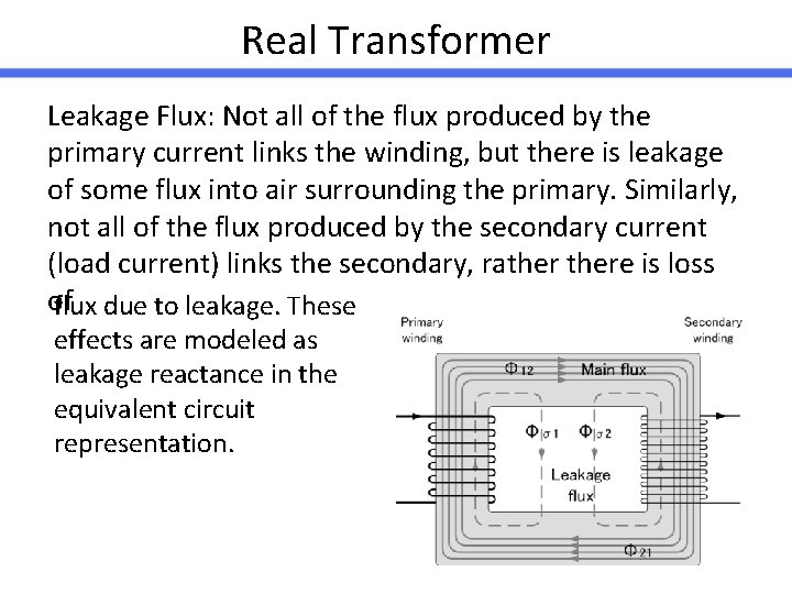 Real Transformer Leakage Flux: Not all of the flux produced by the primary current
