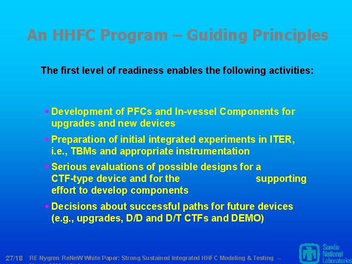 An HHFC Program – Guiding Principles The first level of readiness enables the following