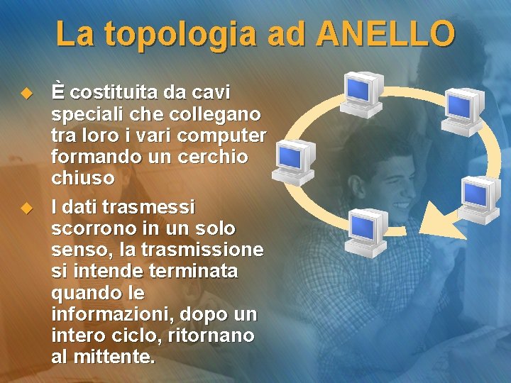 La topologia ad ANELLO u u È costituita da cavi speciali che collegano tra