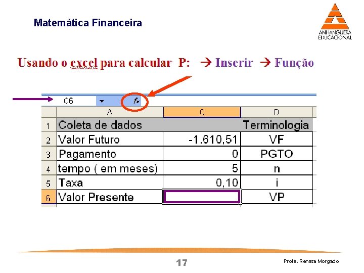 Matemática Financeira 17 Profa. Renata Morgado Matemática Financeira 17 Profa. Renata Morgado
