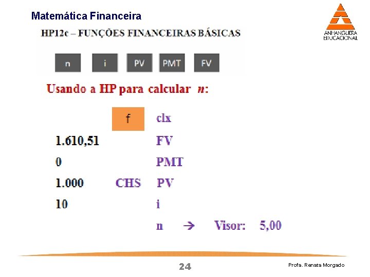 Matemática Financeira 24 Profa. Renata Morgado Matemática Financeira 24 Profa. Renata Morgado