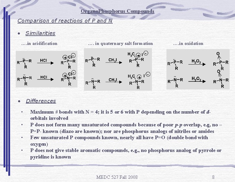 Organo. Phosphorus Compounds Comparison of reactions of P and N • Similarities …. in