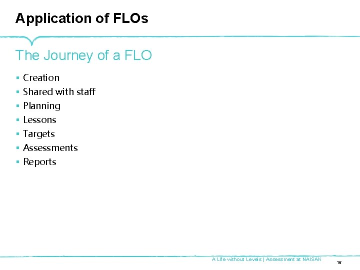 Application of FLOs The Journey of a FLO § Creation § Shared with staff