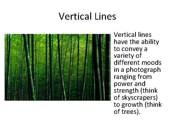 Vertical Lines Vertical lines have the ability to convey a variety of different moods