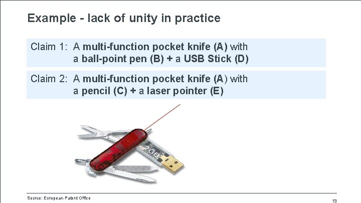 Example - lack of unity in practice Claim 1: A multi-function pocket knife (A)