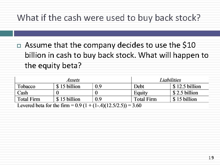 What if the cash were used to buy back stock? Assume that the company