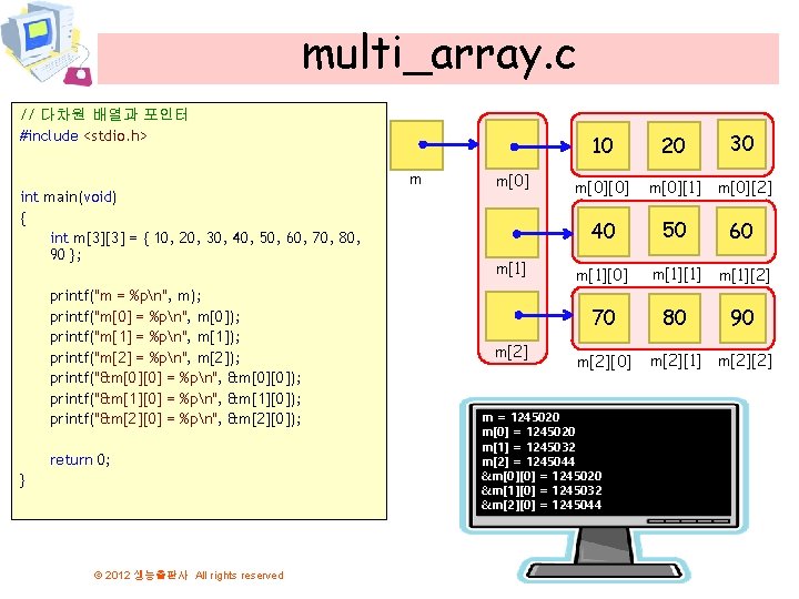 multi_array. c // 다차원 배열과 포인터 #include <stdio. h> int main(void) { int m[3][3]