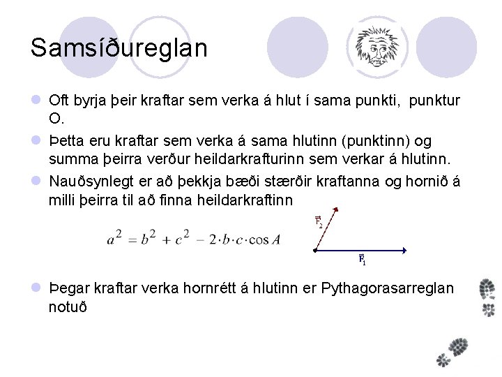 Samsíðureglan l Oft byrja þeir kraftar sem verka á hlut í sama punkti, punktur