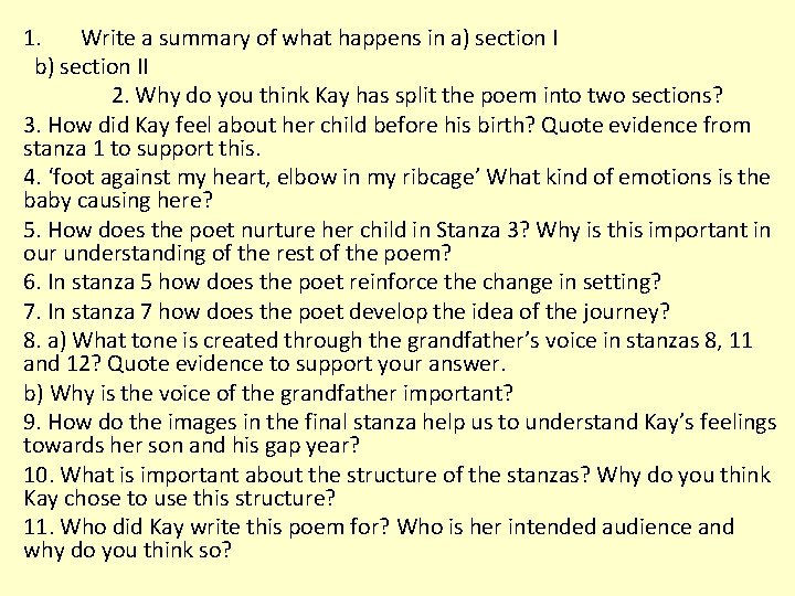 1. Write a summary of what happens in a) section I b) section II