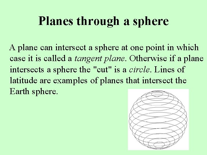 Planes through a sphere A plane can intersect a sphere at one point in