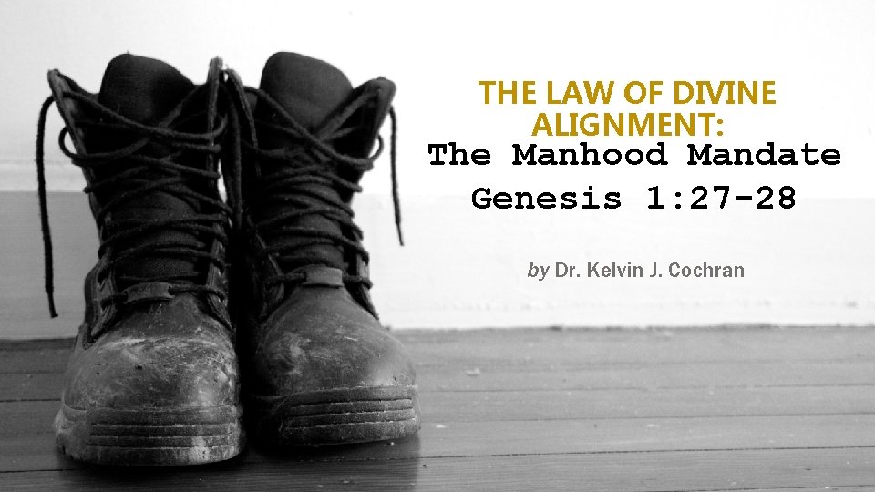 THE LAW OF DIVINE ALIGNMENT: The Manhood Mandate Genesis 1: 27 -28 by Dr.
