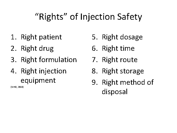 “Rights” of Injection Safety 1. 2. 3. 4. Right patient Right drug Right formulation