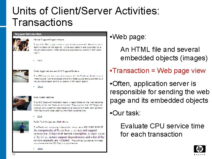 Units of Client/Server Activities: Transactions • Web page: An HTML file and several embedded Units of Client/Server Activities: Transactions • Web page: An HTML file and several embedded