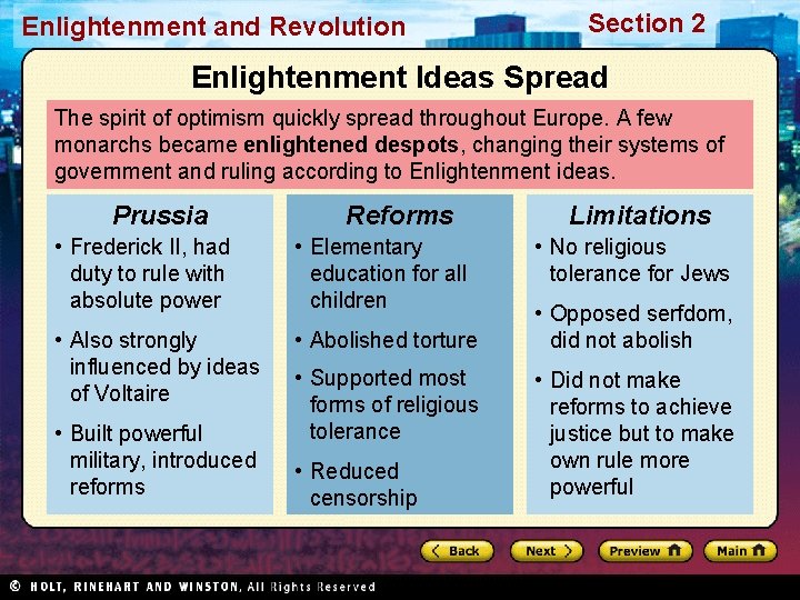 Enlightenment and Revolution Section 2 Enlightenment Ideas Spread The spirit of optimism quickly spread