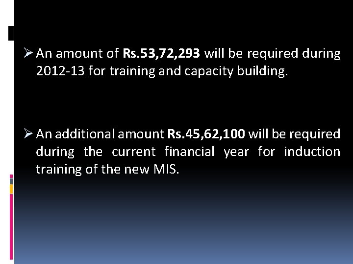 Ø An amount of Rs. 53, 72, 293 will be required during 2012 -13