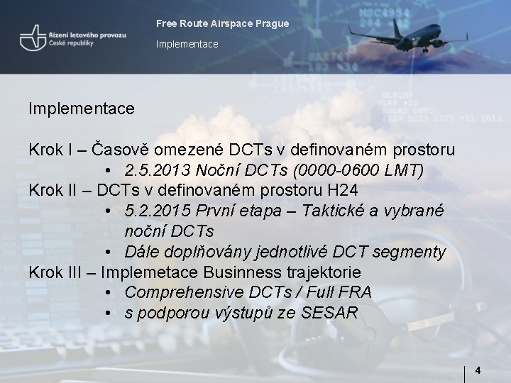 Free Route Airspace Prague Implementace Krok I – Časově omezené DCTs v definovaném prostoru