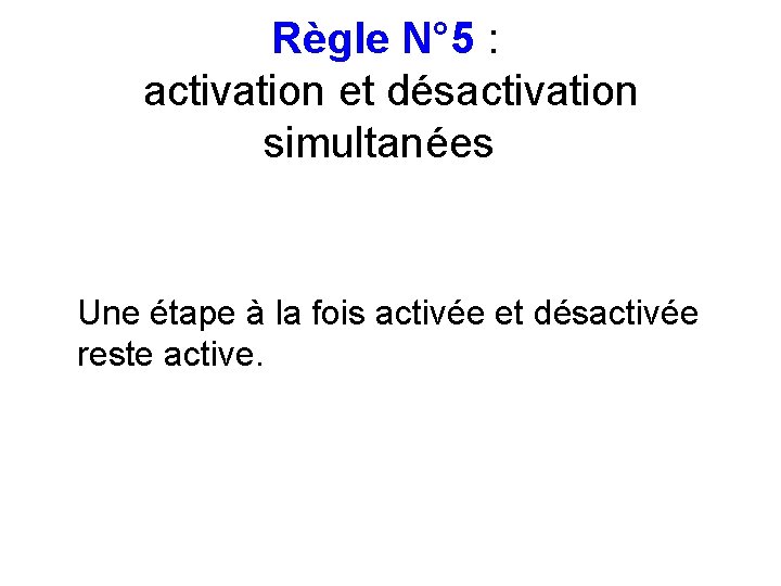 Règle N° 5 : activation et désactivation simultanées Une étape à la fois activée