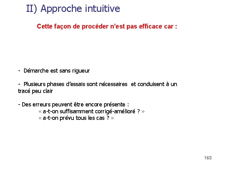 II) Approche intuitive Cette façon de procéder n’est pas efficace car : - Démarche