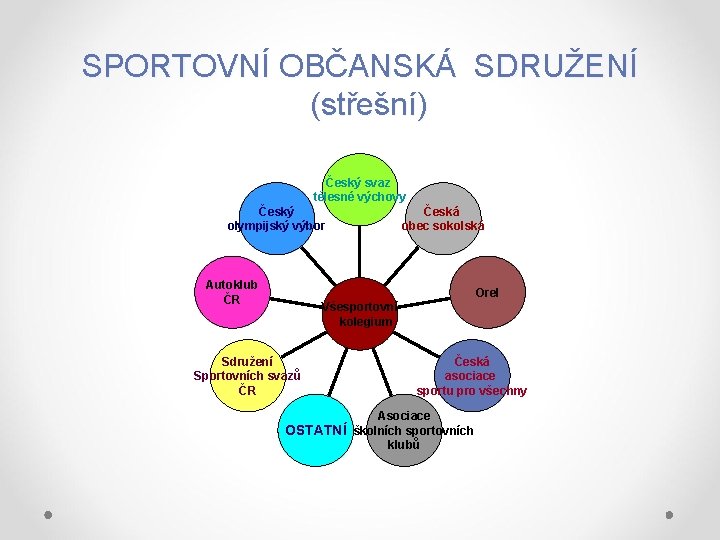 SPORTOVNÍ OBČANSKÁ SDRUŽENÍ (střešní) Český svaz tělesné výchovy Český olympijský výbor Autoklub ČR Česká