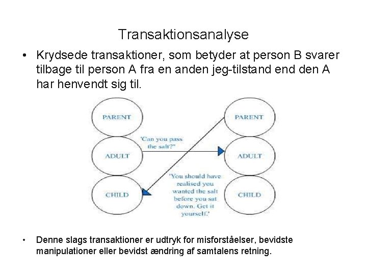 Transaktionsanalyse • Krydsede transaktioner, som betyder at person B svarer tilbage til person A