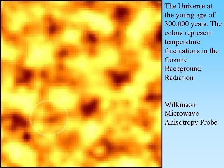 The Universe at the young age of 300, 000 years. The colors represent temperature