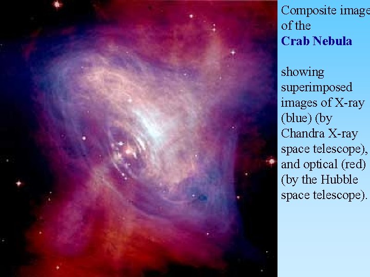 Composite image of the Crab Nebula showing superimposed images of X-ray (blue) (by Chandra
