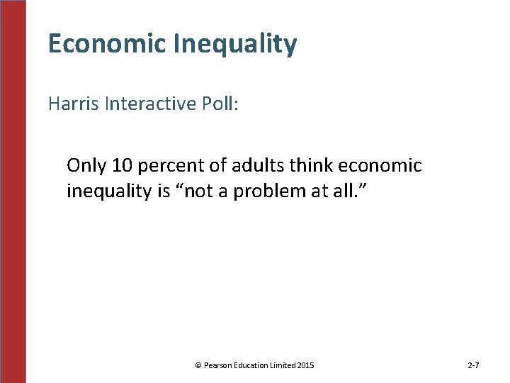 Economic Inequality Harris Interactive Poll: Only 10 percent of adults think economic inequality is