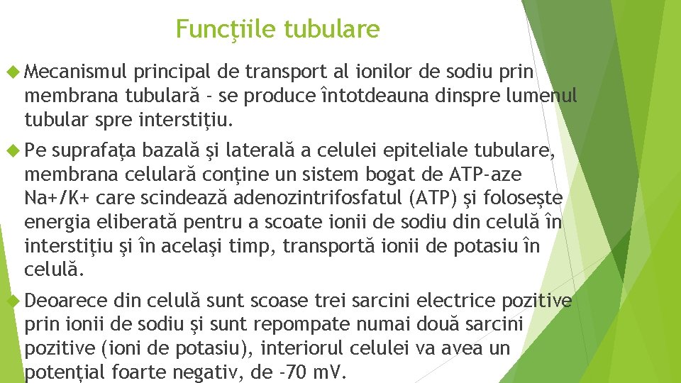 Funcţiile tubulare Mecanismul principal de transport al ionilor de sodiu prin membrana tubulară -