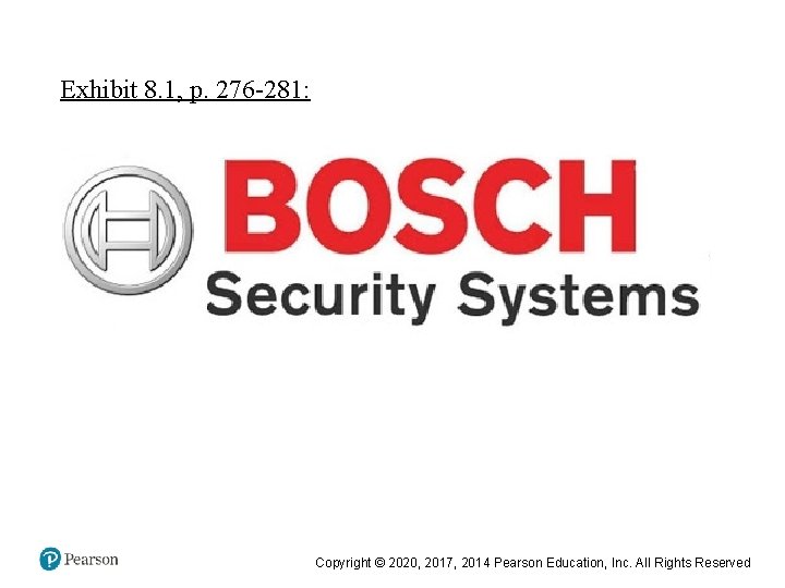 Bosch Security Systems Exhibit 8. 1, p. 276 -281: Copyright © 2020, 2017, 2014