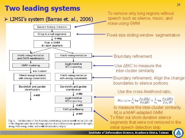 Two leading systems Ø LIMSI’s system (Barras et. al. , 2006) 24 To remove