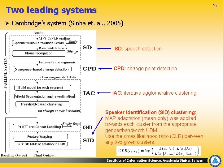 25 Two leading systems Ø Cambridge’s system (Sinha et. al. , 2005) SD: speech