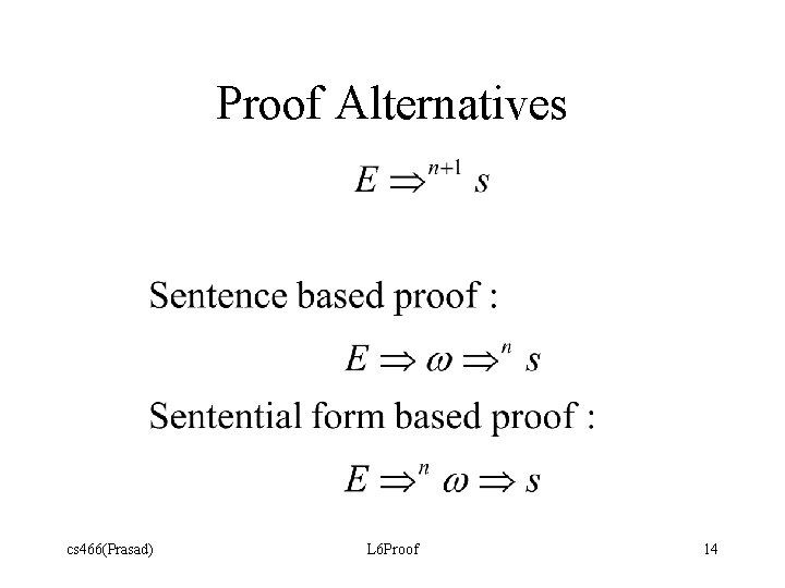 Proof Alternatives cs 466(Prasad) L 6 Proof 14 Proof Alternatives cs 466(Prasad) L 6 Proof 14