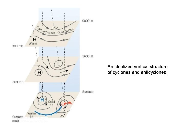 An idealized vertical structure of cyclones and anticyclones. 