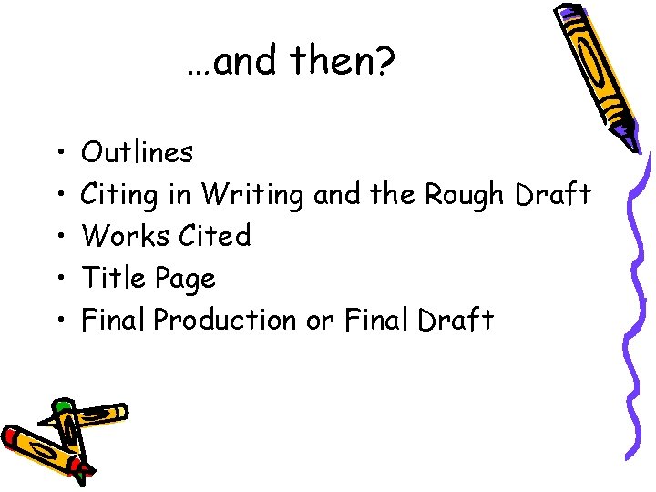 …and then? • • • Outlines Citing in Writing and the Rough Draft Works