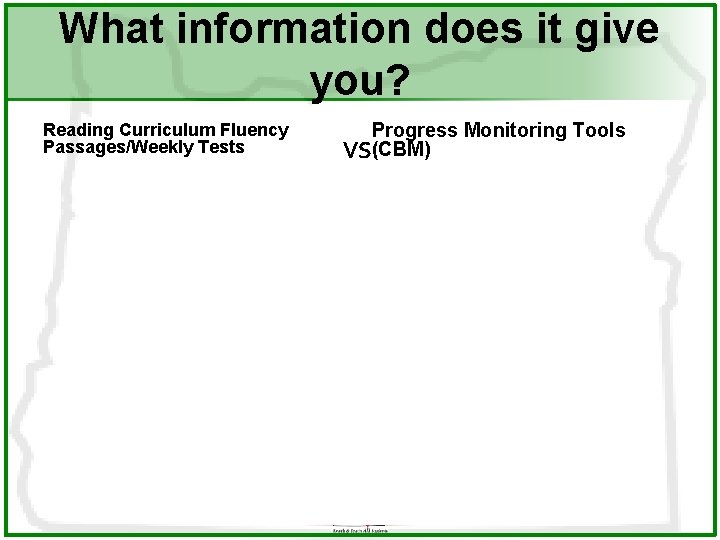 What information does it give you? Reading Curriculum Fluency Passages/Weekly Tests Progress Monitoring Tools