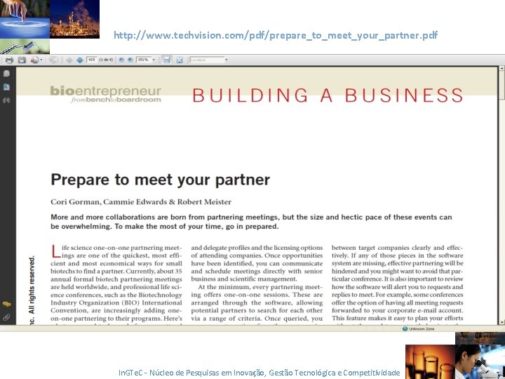 http: //www. techvision. com/pdf/prepare_to_meet_your_partner. pdf In. GTe. C - Núcleo de Pesquisas em Inovação,