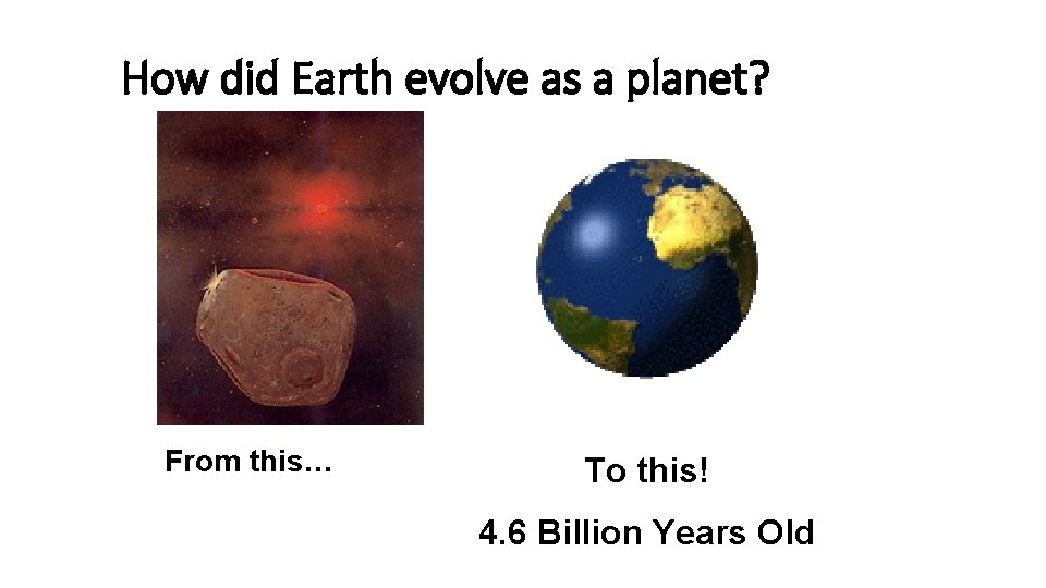 How did Earth evolve as a planet? From this… To this! 4. 6 Billion