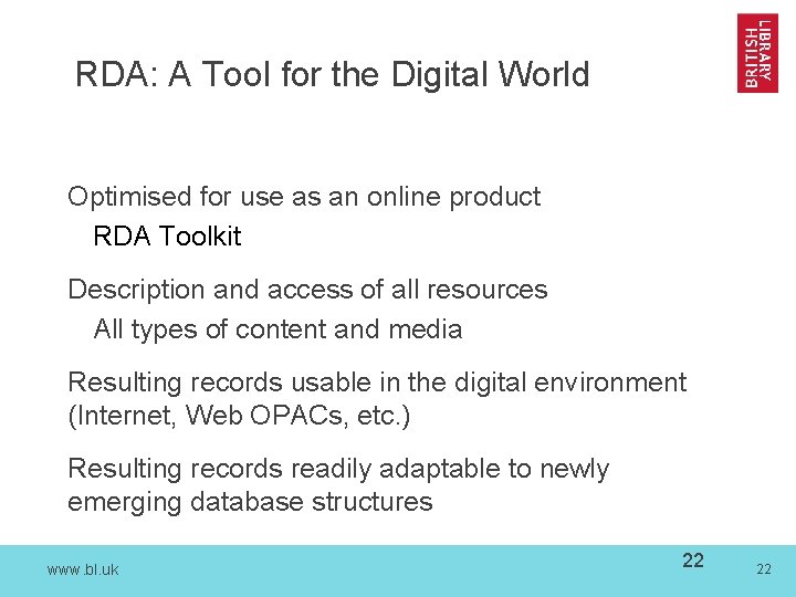 RDA: A Tool for the Digital World Optimised for use as an online product