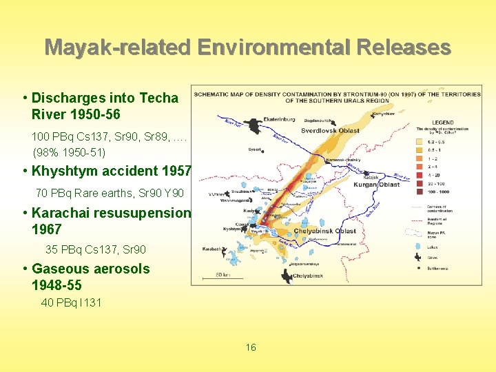 Mayak-related Environmental Releases • Discharges into Techa River 1950 -56 100 PBq Cs 137,