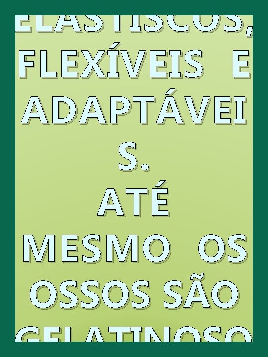 ELÁSTISCOS, FLEXÍVEIS E ADAPTÁVEI S. ATÉ MESMO OS OSSOS SÃO GELATINOSO 