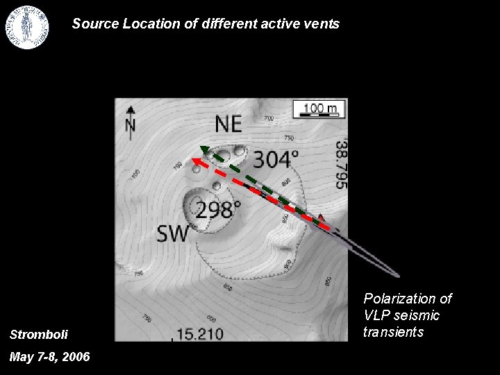 Source Location of different active vents Stromboli May 7 -8, 2006 Polarization of VLP